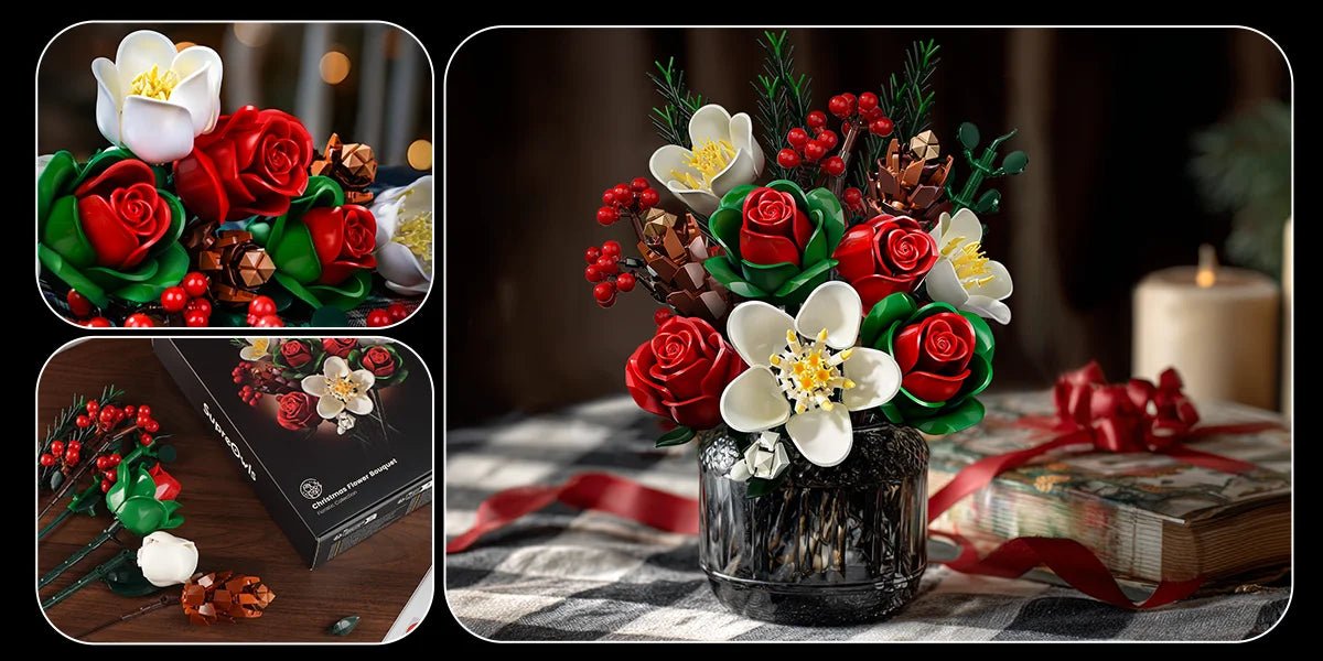 DIY Christmas Roses Bouquet Building Set - Creative Adult Gift - silverfoxgoods
